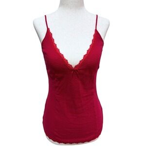 Y2K 2000s Energie Red Lace Trim V Neck Cami Tank Top Women Size L